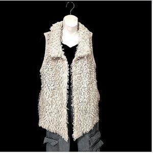Mossimo Loop Knit Fringe Cream White Penny Lane Cardigan Open Sweater Vest